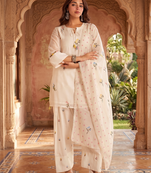 Women's cream embroidered kurta with farshi salwar and organza dupatta set