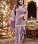 Trendy lavender fancy kurti with farshi salwar & dupatta set