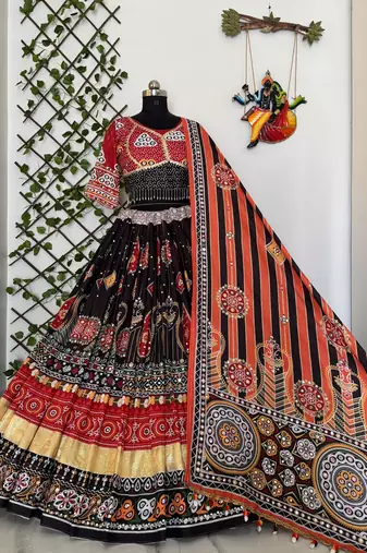 Red Black Navratri Lehenga Choli With Dupatta