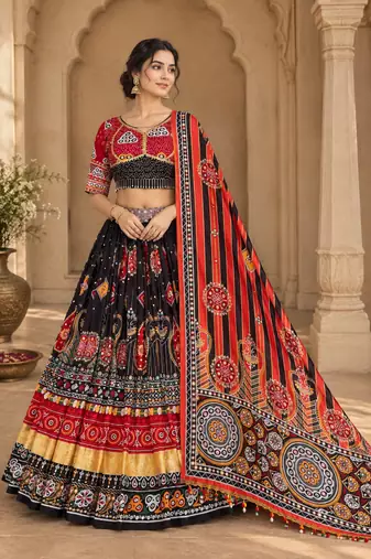 Red Black Navratri Lehenga Choli With Dupatta