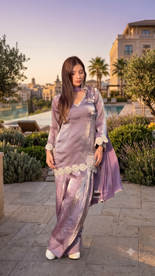 Trendy lavender fancy kurti with farshi salwar & dupatta set 2