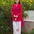 Women red a-line tunic kurta with floral embroidered farshi salwar suit set