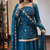 Teal blue georgette sharara suit set with zari & sequin embroidery work, short kurti & dupatta for women