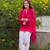 Women red a-line tunic kurta with floral embroidered farshi salwar suit set