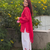 Women red a-line tunic kurta with floral embroidered farshi salwar suit set