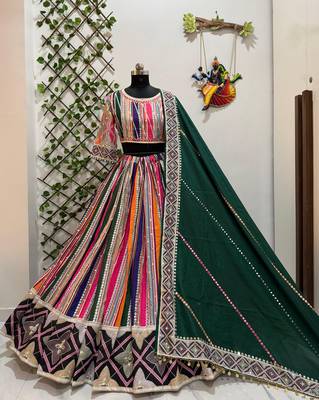 Multicolour Mirror Navratri Lehnega Choli With Dupatta 2