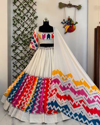 White Multicolour Navratri Lehenga Choli With Dupatta 1
