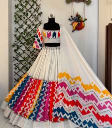 White Multicolour Navratri Lehenga Choli With Dupatta