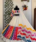 White Multicolour Navratri Lehenga Choli With Dupatta
