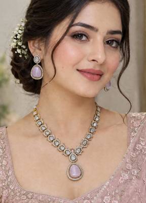 Baby pink mehandi-plated agate stone necklace set with earrings 1
