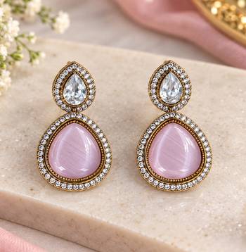 Baby pink mehandi-plated agate stone necklace set with earrings 3