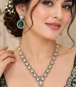 Green pink mehandi-plated agate stone necklace set with earrings