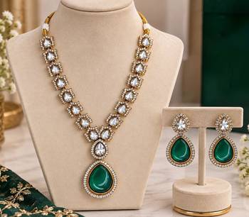 Green pink mehandi-plated agate stone necklace set with earrings 2