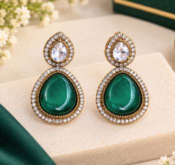 Green pink mehandi-plated agate stone necklace set with earrings 3