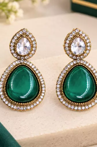 Green pink mehandi-plated agate stone necklace set with earrings