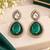 Green pink mehandi-plated agate stone necklace set with earrings