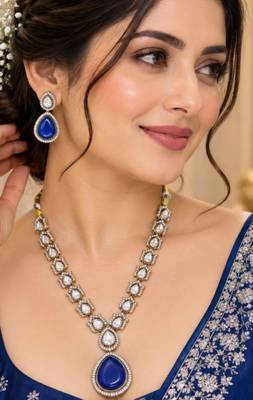 Blue pink mehandi-plated agate stone necklace set with earrings 1