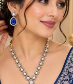 Blue pink mehandi-plated agate stone necklace set with earrings