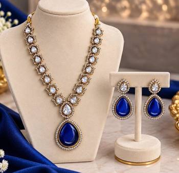 Blue pink mehandi-plated agate stone necklace set with earrings 2
