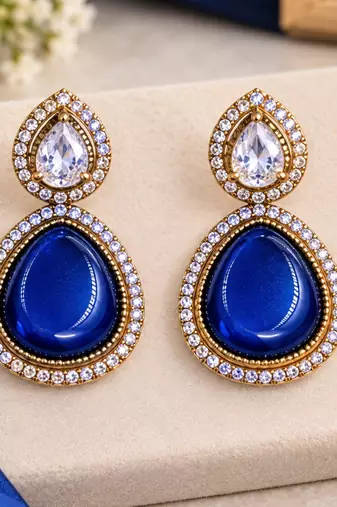 Blue pink mehandi-plated agate stone necklace set with earrings