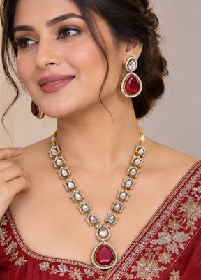 Maroon pink mehandi-plated agate stone necklace set with earrings 1