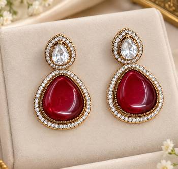 Maroon pink mehandi-plated agate stone necklace set with earrings 3