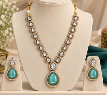 Pista mehandi-plated agate stone necklace set with earrings  2