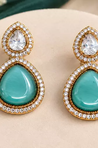 Pista mehandi-plated agate stone necklace set with earrings 