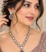 Purple pista mehandi-plated agate stone necklace set with earrings