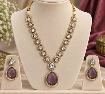 Purple pista mehandi-plated agate stone necklace set with earrings 2