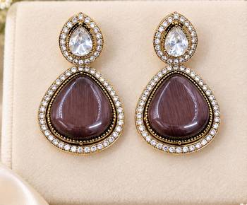 Purple pista mehandi-plated agate stone necklace set with earrings 3