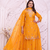 Women's yellow cutwork border kurti with palazzo pants & scalloped dupatta