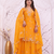 Women's yellow cutwork border kurti with palazzo pants & scalloped dupatta