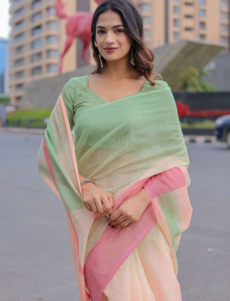 Striped Pure Cotton Designer Khadi Saree