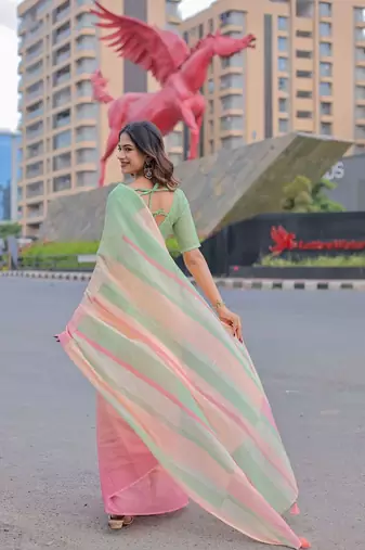 Striped Pure Cotton Designer Khadi Saree