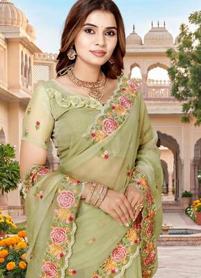pista color vari silk resham embroidered work sarees 3