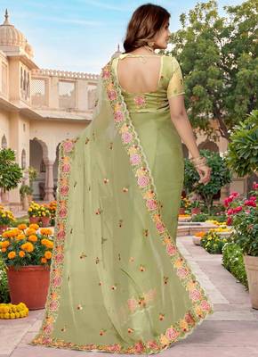 pista color vari silk resham embroidered work sarees 4