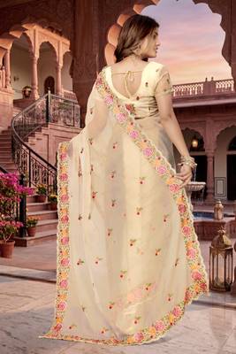 chiku color vari silk resham embroidered work sarees 3