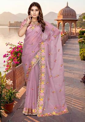 pink color vari silk resham embroidered work sarees 1