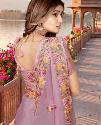 pink color vari silk resham embroidered work sarees 2