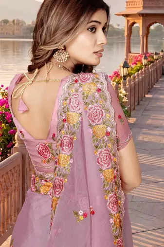 pink color vari silk resham embroidered work sarees