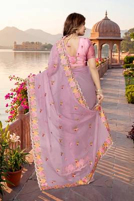 pink color vari silk resham embroidered work sarees 4