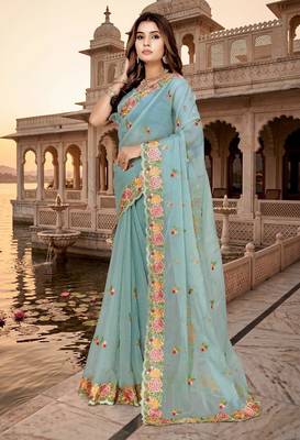 sea green color vari silk resham embroidered work sarees 3