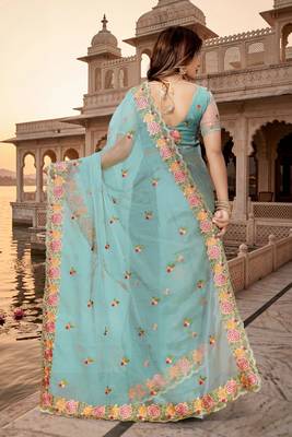 sea green color vari silk resham embroidered work sarees 4