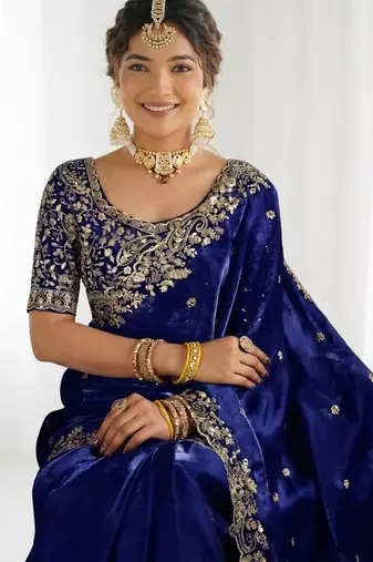Jimmy choo embroidery work embellished wedding wear saree unstitched blouse piece