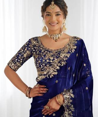 Jimmy choo embroidery work embellished wedding wear saree unstitched blouse piece 3