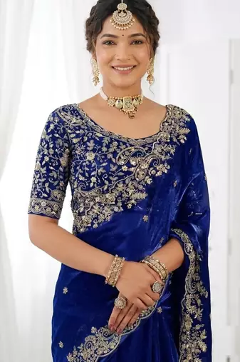 Jimmy choo embroidery work embellished wedding wear saree unstitched blouse piece