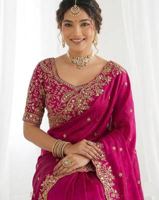 Jimmy choo embroidery work embellished wedding wear saree unstitched blouse piece 3