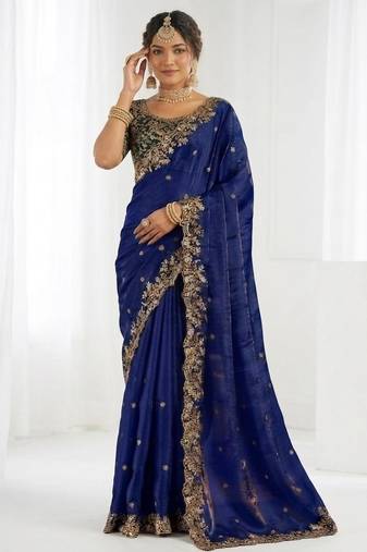 Jimmy choo embroidery work embellished wedding wear saree unstitched blouse piece