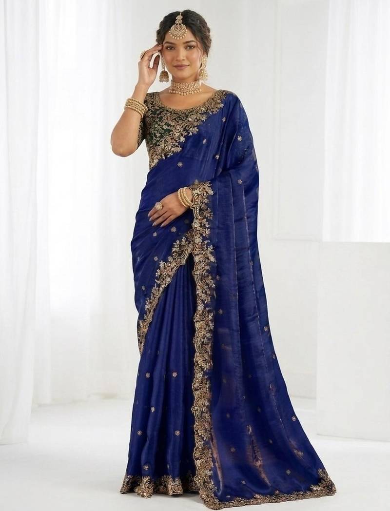 Jimmy choo embroidery work embellished wedding wear saree unstitched blouse piece